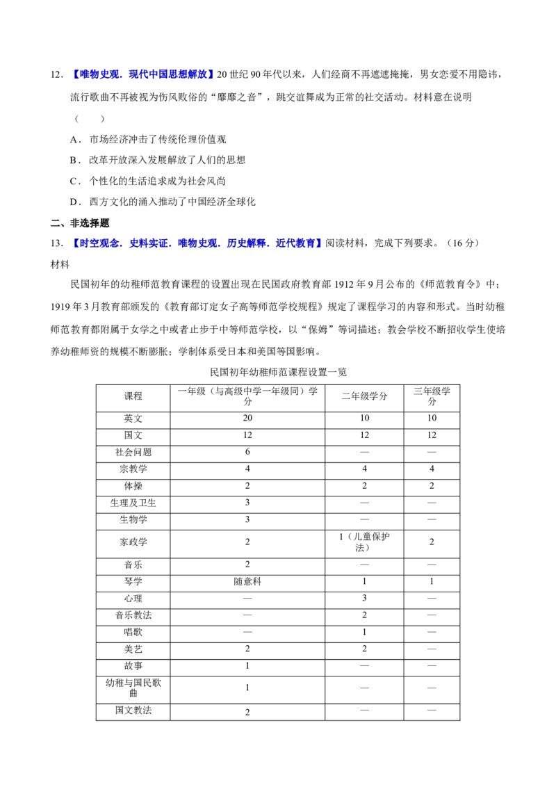 专题08与时俱进&mdash;&mdash;中国近现代的思想解放与科学文化（练习）（原卷版）_07高考历史_2025年新高考资料_二轮复习_01高考语文等多个文件