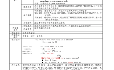 八年级英语下册集体备课教案：Unit9HaveyoueverbeentoamuseumP1_人教版英语八年级下册_2026春人教版英语八年级下册资料_人教八下（旧版）_04.英语8下-教案合集_8下英语集体备课教案
