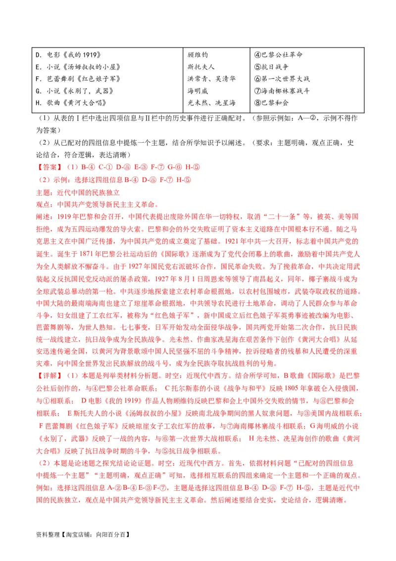专题07近现代中国思想文化的流变与发展（练习）（解析版）_07高考历史_新高考复习资料_2024年新高考复习资料_二轮复习资料_2024年高考历史二轮复习讲练测（新教材新高考）_配套练习