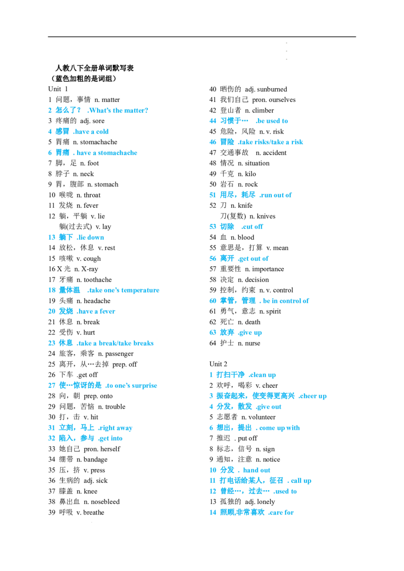 人教版八年级下册整册书单词默写表-教师版_人教版英语八年级下册_2026春人教版英语八年级下册资料_人教八下（旧版）_08.英语8下-朗读MP3_人教版八年级下册整册书单词默写表