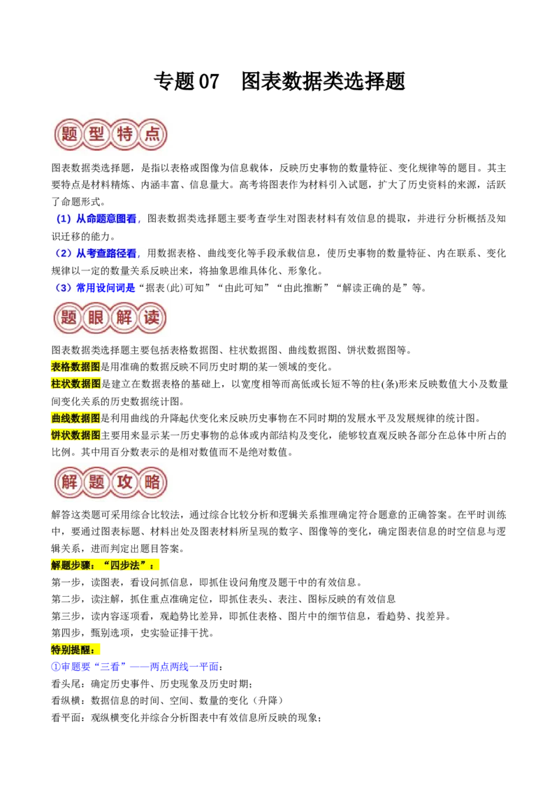 专题07图表数据类选择题（原卷版）_07高考历史_2024年新高考资料_2.2024二轮复习_2024年高考历史二轮热点题型归纳与变式演练（新高考通用）_选择题部分