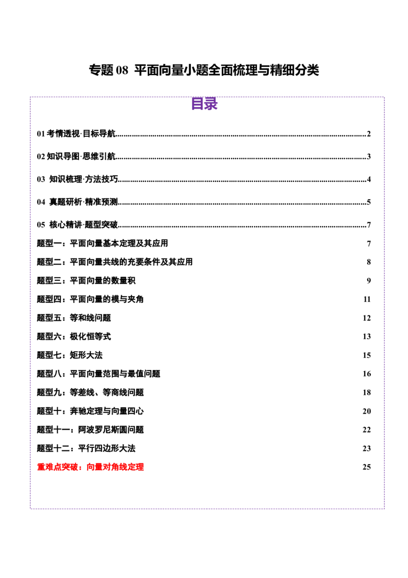 专题08平面向量小题全面梳理与精细分类（讲义）（原卷版）_02高考数学_2025年新高考资料_二轮复习_01高考语文等多个文件_上好课2025年高考数学二轮复习讲练测（新高考通用）