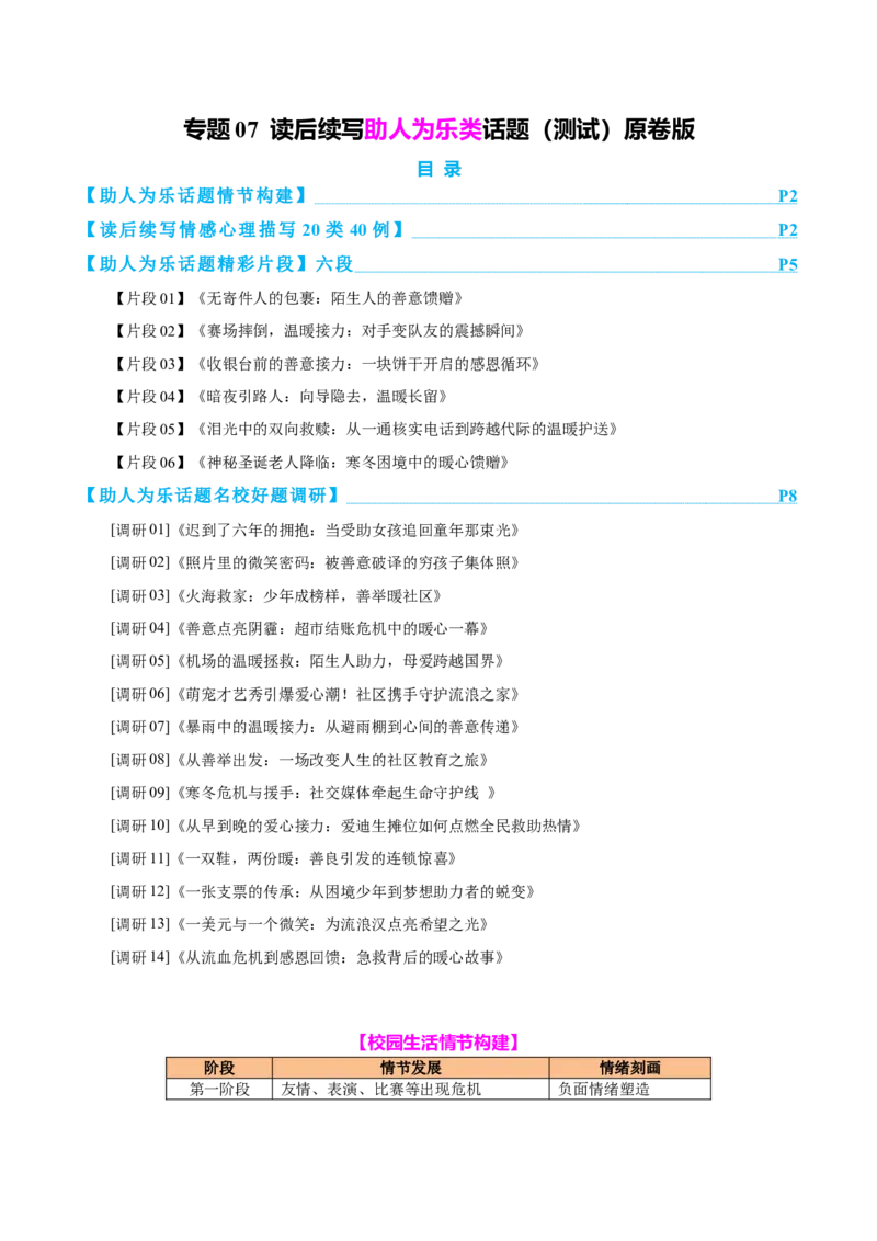 专题07读后续写助人为乐类话题（测试）原卷版_02高考数学_2025年新高考资料_二轮复习_01高考语文等多个文件_上好课2025年高考英语二轮复习讲练测（新高考通用）_第七部分写作