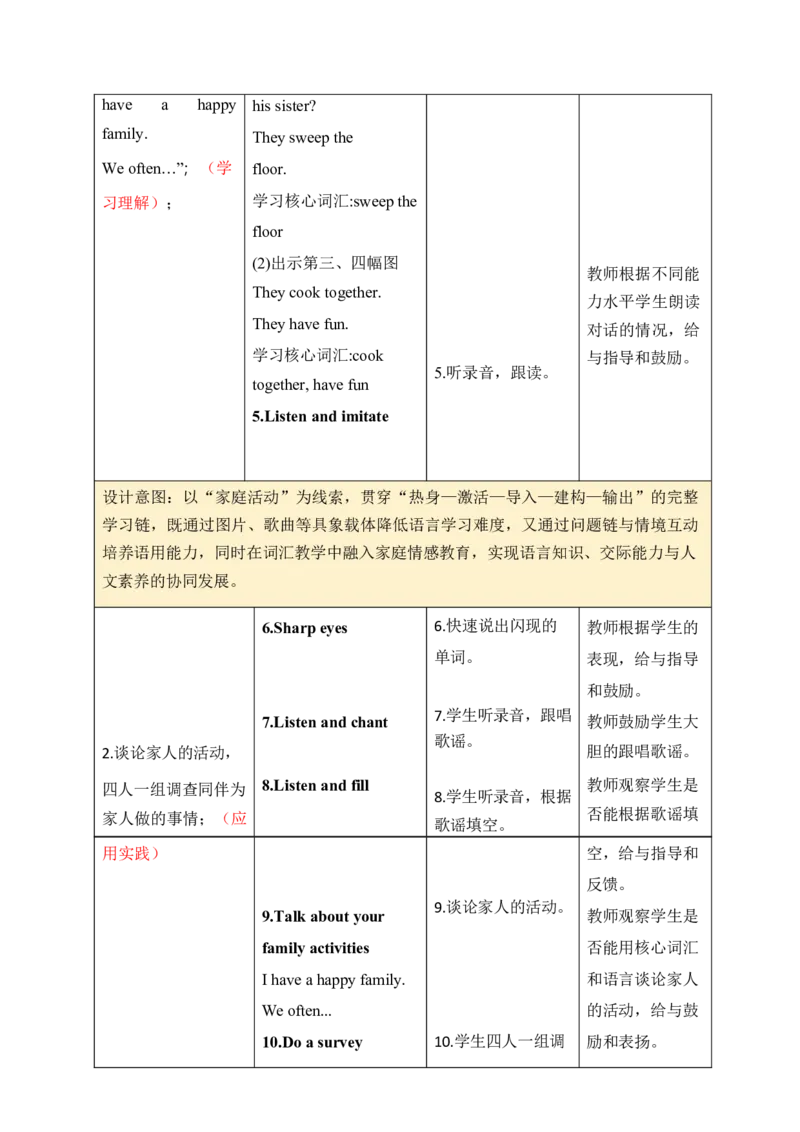 Unit1Helpingathome单元整体教学设计表格式（5课时）_4上-新英语人教PEP版（2025持续更新）_04教案+教学计划_表格式单元整体教学设计