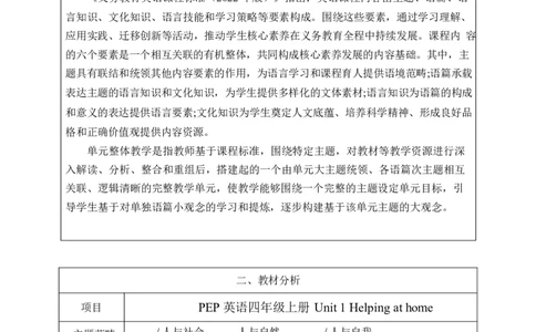 Unit1Helpingathome单元整体教学设计表格式（5课时）_4上-新英语人教PEP版（2025持续更新）_04教案+教学计划_表格式单元整体教学设计