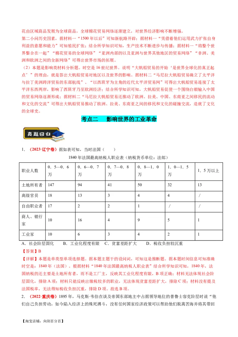 专题09从分散到整体&mdash;&mdash;工业革命与全球联系的建立与发展（练习）（解析版）_07高考历史_新高考复习资料_2024年新高考复习资料_二轮复习资料_配套练习_教师版（含答案解析）