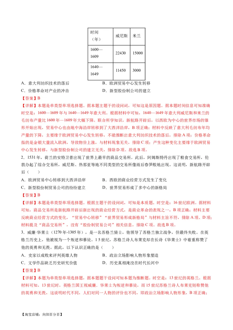 专题09从分散到整体&mdash;&mdash;工业革命与全球联系的建立与发展（练习）（解析版）_07高考历史_新高考复习资料_2024年新高考复习资料_二轮复习资料_配套练习_教师版（含答案解析）