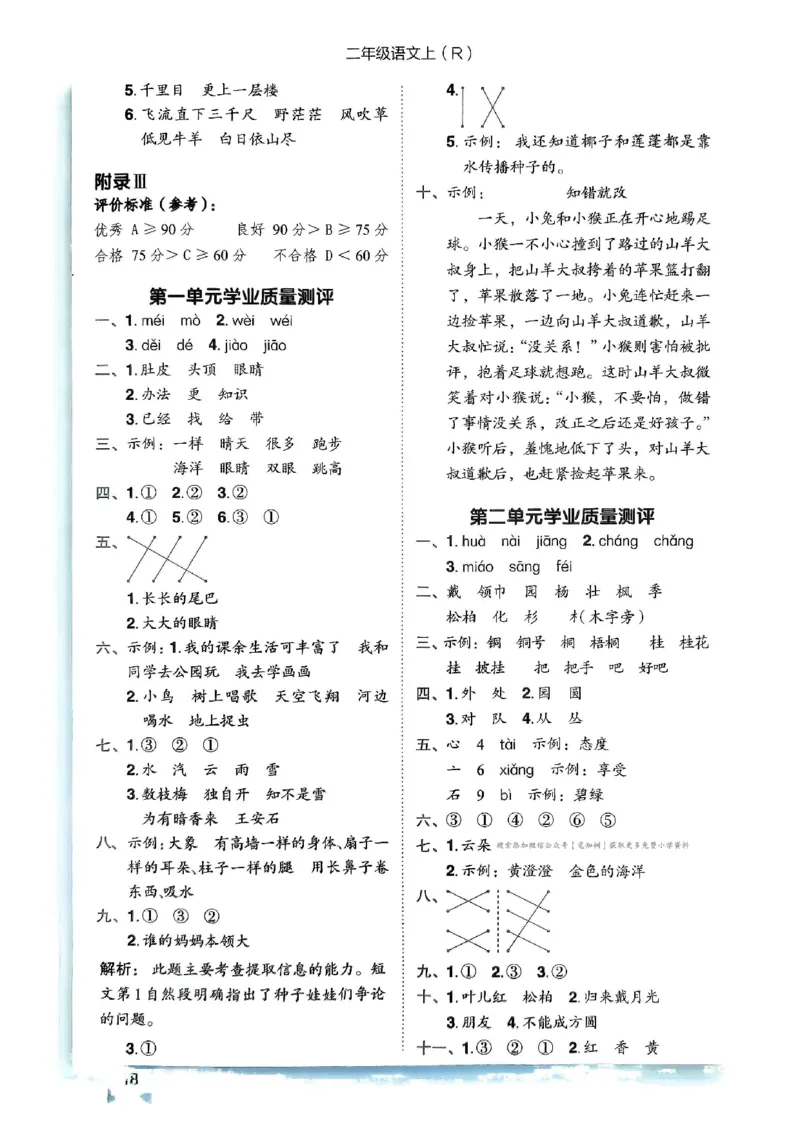 二年级语文上册人教版《黄冈小状元作业本》答案解析_25秋《黄冈小状元》系列_25秋1-6年级语文上册《黄冈小状元作业本》（有答案）_答案