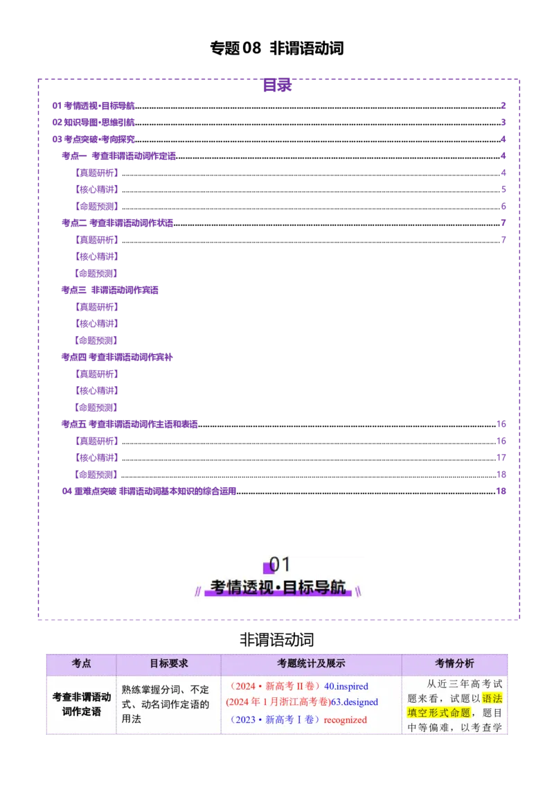 专题08非谓语动词（讲义）（原卷版）_02高考数学_2025年新高考资料_二轮复习_01高考语文等多个文件_上好课2025年高考英语二轮复习讲练测（新高考通用）_第三部分语法知识