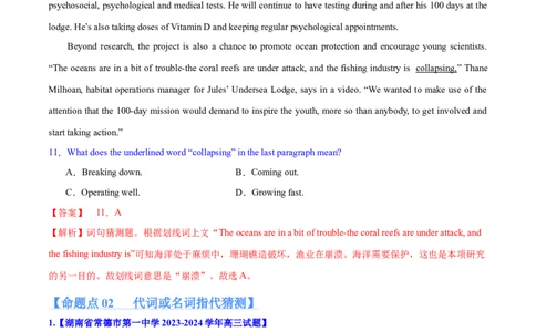专题09词义猜测题（分层练）(解析版)-高频考点解密2024年高考英语二轮复习高频考点追踪与预测（新高考专用）_03高考英语_新高考复习资料_2024年新高考资料_二轮复习资料_分层练