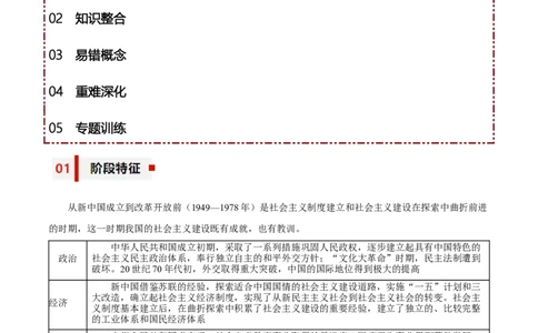 专题09+曲折与发展&mdash;&mdash;中华人民共和国成立和社会主义革命与建设-知识大盘点+专题特训2024年高考历史三轮冲刺_07高考历史_2024年新高考资料_52024三轮冲刺