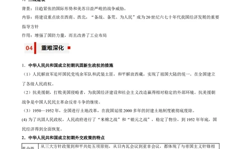 专题09+曲折与发展&mdash;&mdash;中华人民共和国成立和社会主义革命与建设-知识大盘点+专题特训2024年高考历史三轮冲刺_07高考历史_2024年新高考资料_52024三轮冲刺
