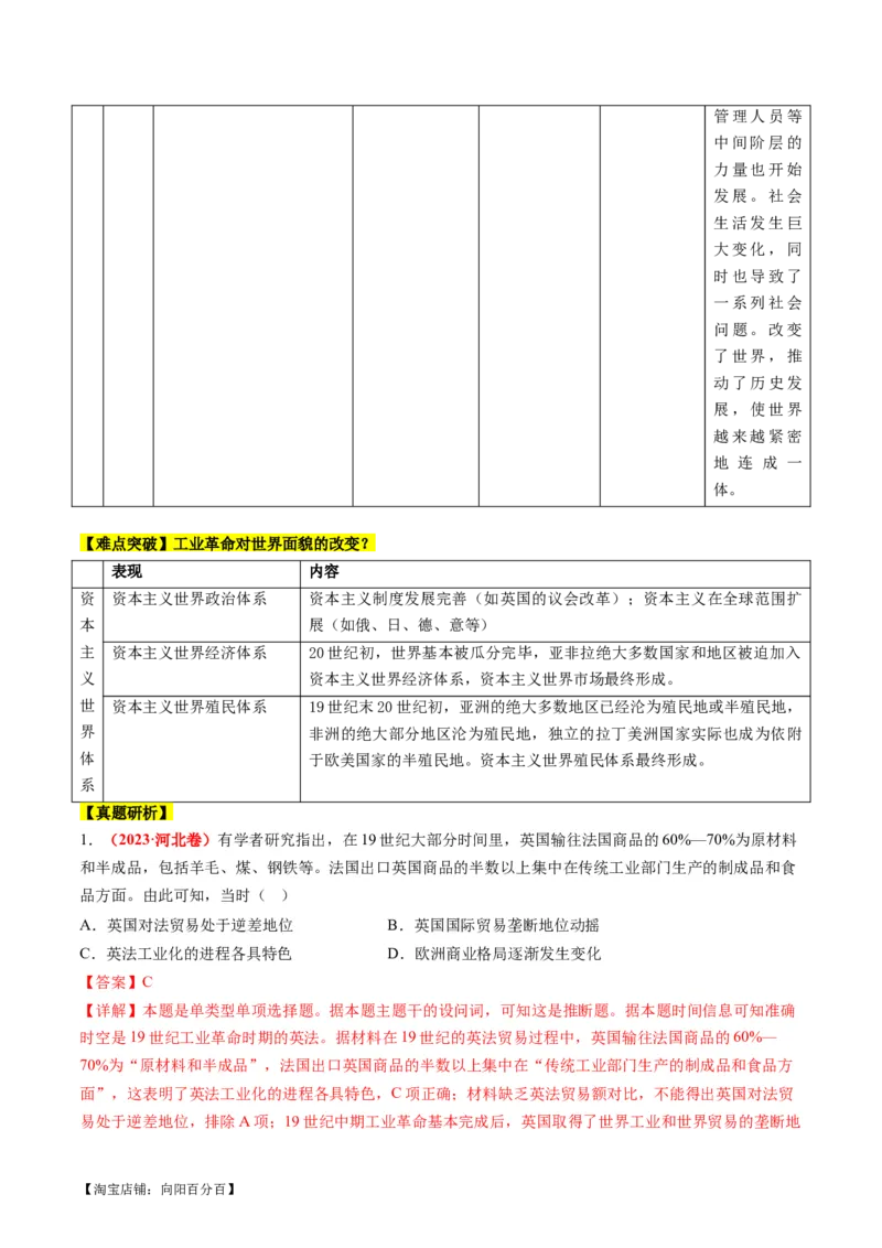 专题09从分散到整体&mdash;&mdash;工业革命与全球联系的建立与发展（讲义）（解析版）_07高考历史_新高考复习资料_2024年新高考复习资料_二轮复习资料_配套讲义_教师版（含答案解析）