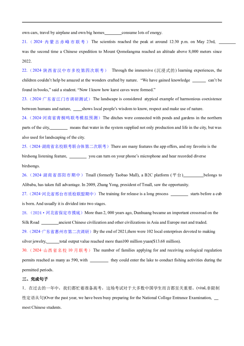 专题10定语从句（练习）（原卷版）_03高考英语_新高考复习资料_2024年新高考资料_二轮复习资料_2024年高考英语二轮复习讲练测（新教材新高考）_第一部分语法知识