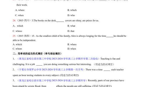 专题10定语从句（练习）（原卷版）_03高考英语_新高考复习资料_2024年新高考资料_二轮复习资料_2024年高考英语二轮复习讲练测（新教材新高考）_第一部分语法知识