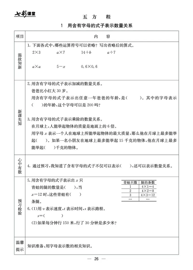 五年级数学上册北京版《七彩课堂》预习卡_1-6年级《七彩课堂》预习卡_1-6年级数学上册北京版《七彩课堂》预习卡