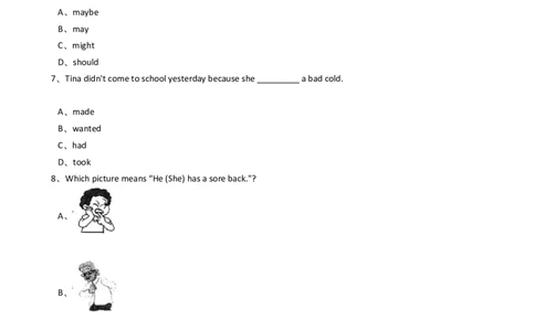 新目标版英语八年级下册Unit1What'sthematter？（SectionA）同步练习_人教版英语八年级下册_旧版_4人教版英语8年级下册视频_人教英语八年级下课时练习（113份）_同步练习2