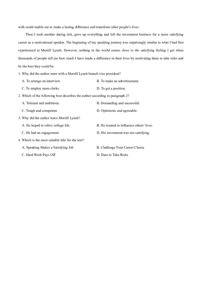 专题1.2阅读理解记叙文（考情分析+真题回顾+最新模拟试题）（原卷版）_03高考英语_新高考复习资料_2024年新高考资料_二轮复习资料_第一部分阅读理解