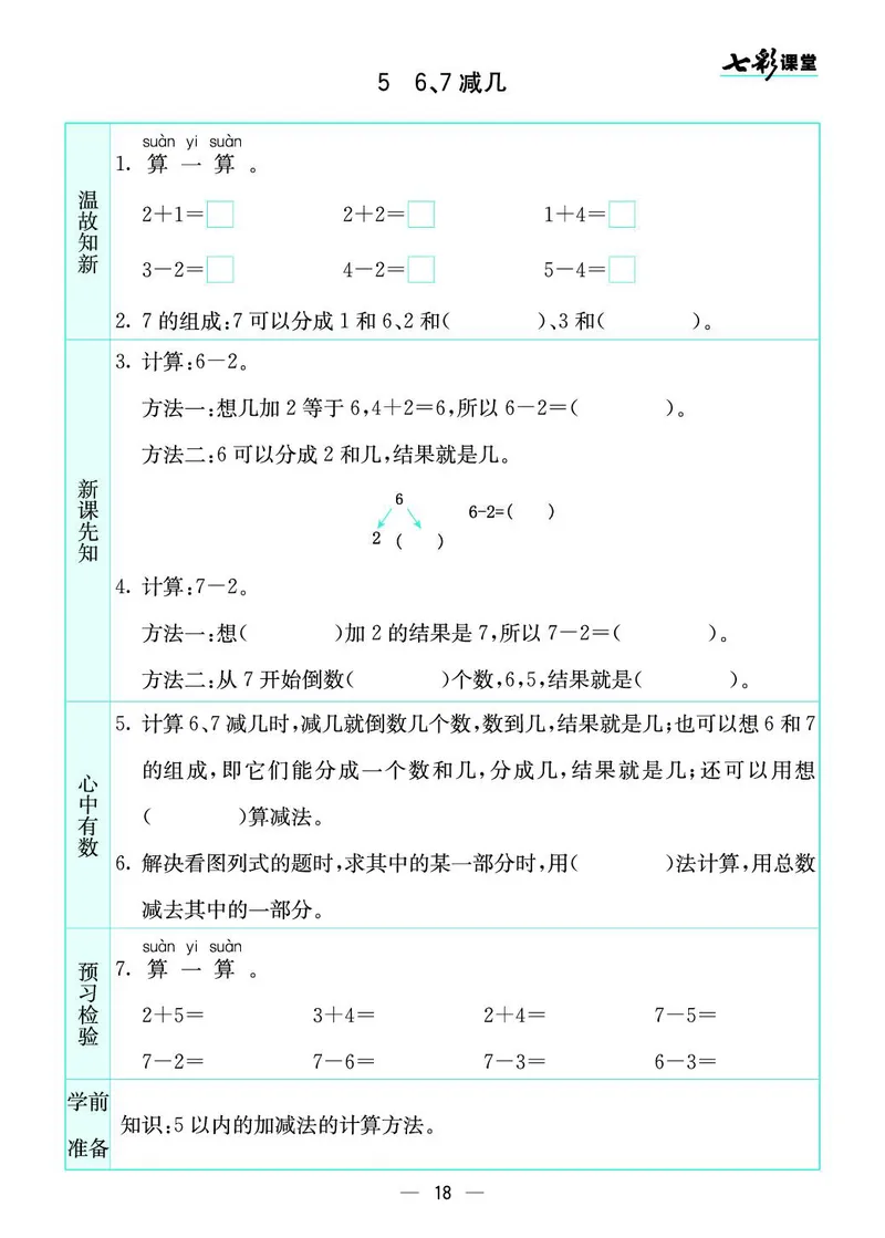 一年级数学上册苏教版《七彩课堂》预习卡_1-6年级《七彩课堂》预习卡_1-6年级数学上册苏教版《七彩课堂》预习卡
