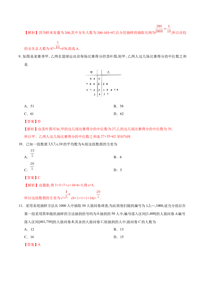 专题11统计-备战2019年高考数学（理）之纠错笔记系列（解析版）_02高考数学_新高考复习资料_2022年新高考资料_2022年一轮复习各版本_1.新高考2022年高考数学一轮复习
