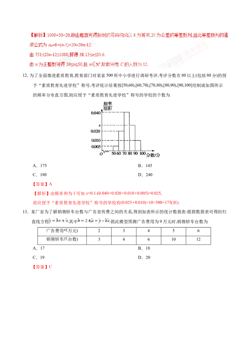专题11统计-备战2019年高考数学（理）之纠错笔记系列（解析版）_02高考数学_新高考复习资料_2022年新高考资料_2022年一轮复习各版本_1.新高考2022年高考数学一轮复习
