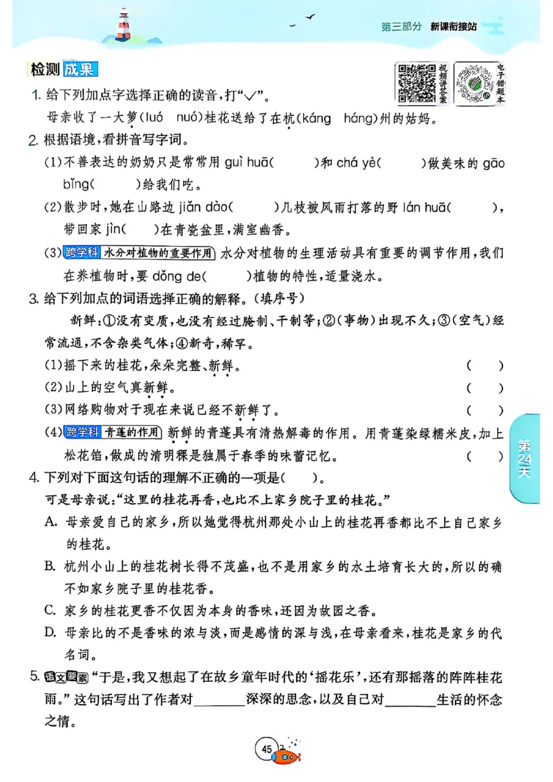 25版《实验班提优训练暑假衔接》语文4升5_25秋《实验班》系列_25版实验班语数英人教北师大苏教译林《暑假衔接》_实验班暑假衔接语文25年