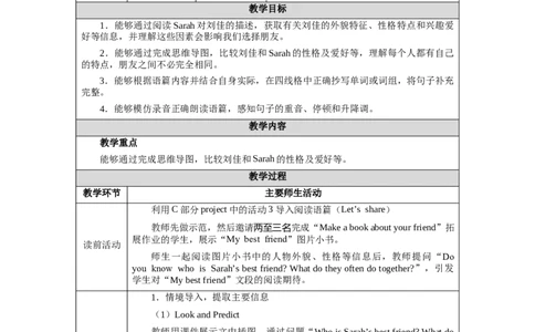 Unit2Lesson6_4上-新英语人教PEP版（2025持续更新）_04教案+教学计划_教案（表格）