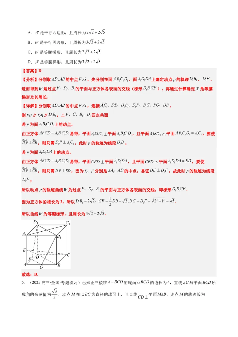 专题11立体几何中的截面与轨迹问题（6大题型）-2025年高考数学二轮热点题型归纳与变式演练（新高考通用）（解析版）_02高考数学_2025年新高考资料_二轮复习_一、题型突破