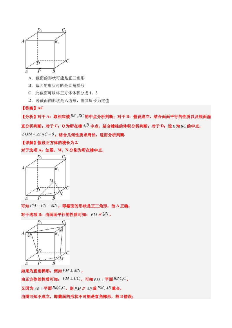 专题11立体几何中的截面与轨迹问题（6大题型）-2025年高考数学二轮热点题型归纳与变式演练（新高考通用）（解析版）_02高考数学_2025年新高考资料_二轮复习_一、题型突破