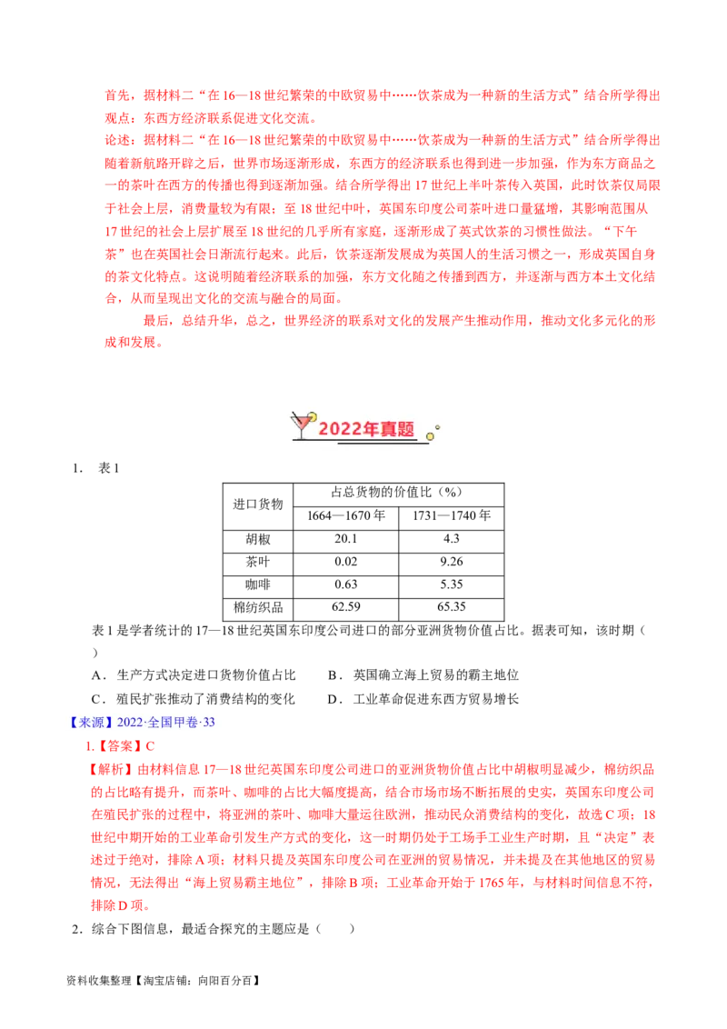 专题09走向整体的世界与资本主义制度的确立（解析版）_07高考历史_通用版（老高考）复习资料_2024年复习资料_完五年（2019-2023）高考历史真题分项汇编（全国通用）