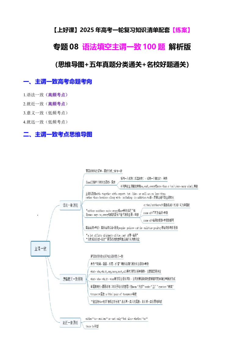 专题08语法填空主谓一致100题（练案）-2024年高考英语一轮复习知识清单（全国通用）解析版_03高考英语_新高考复习资料_2025年新高考复习_2025年高考英语一轮复习知识清单