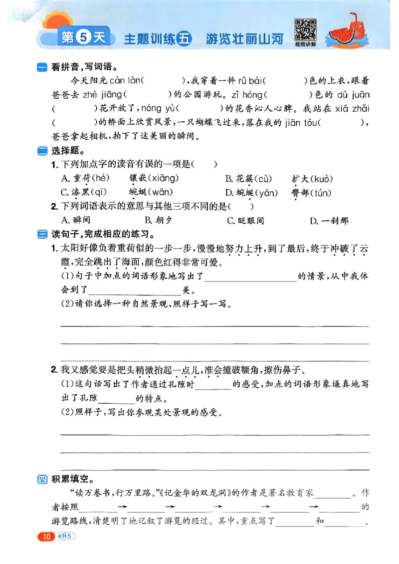 25版《阳光同学暑假衔接》语文4升5-副本_25秋《阳光同学》系列_25年1-6年级语文《阳光同学语文暑假衔接》_4升5