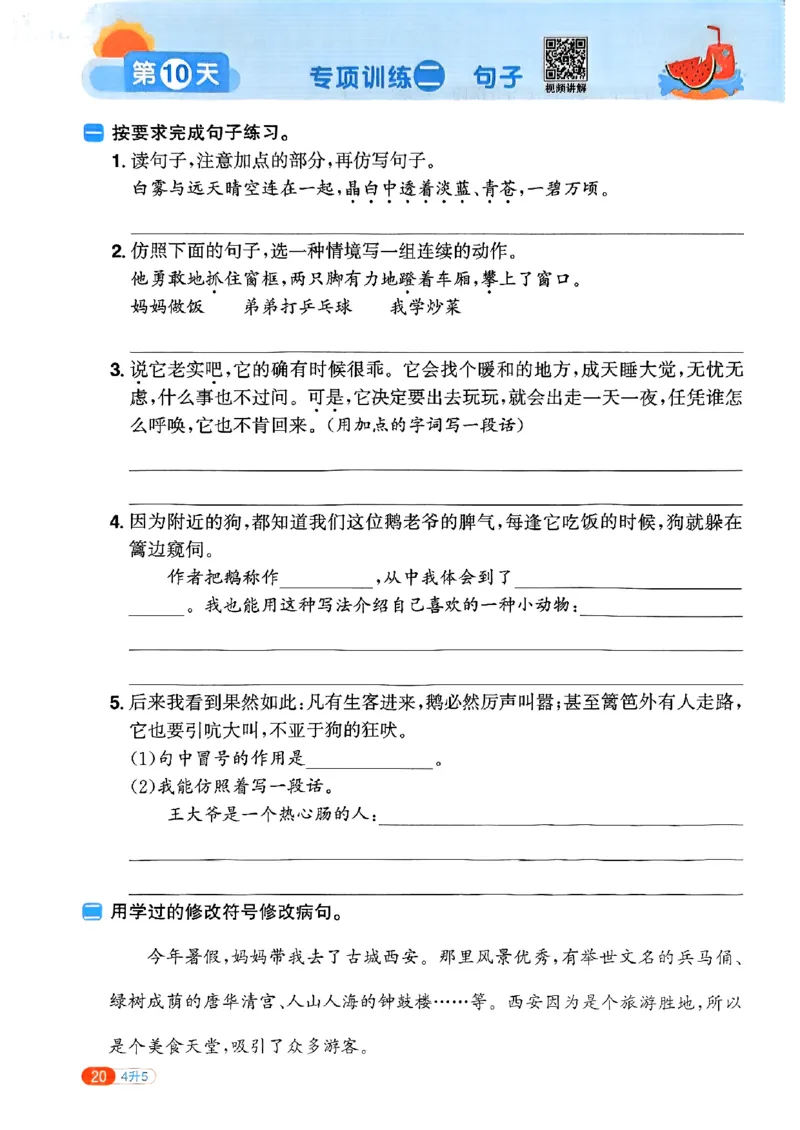 25版《阳光同学暑假衔接》语文4升5-副本_25秋《阳光同学》系列_25年1-6年级语文《阳光同学语文暑假衔接》_4升5