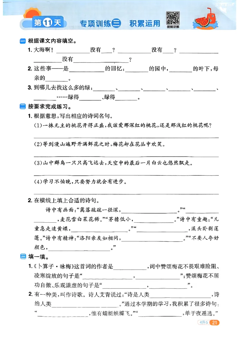25版《阳光同学暑假衔接》语文4升5-副本_25秋《阳光同学》系列_25年1-6年级语文《阳光同学语文暑假衔接》_4升5