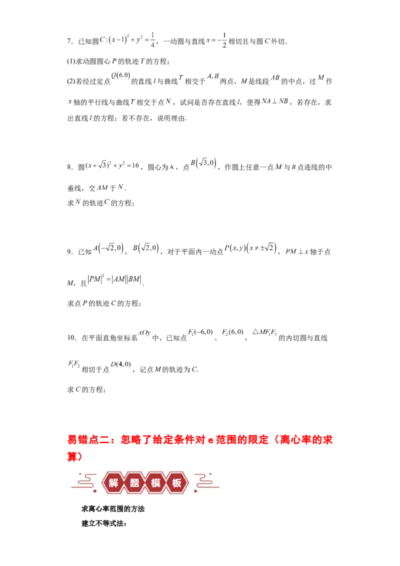 专题11圆锥曲线（4大易错点分析+解题模板+举一反三+易错题通关）-备战2024年高考数学考试易错题（新高考专用）（原卷版）_02高考数学_新高考复习资料_2024年新高考资料_专项复习资料