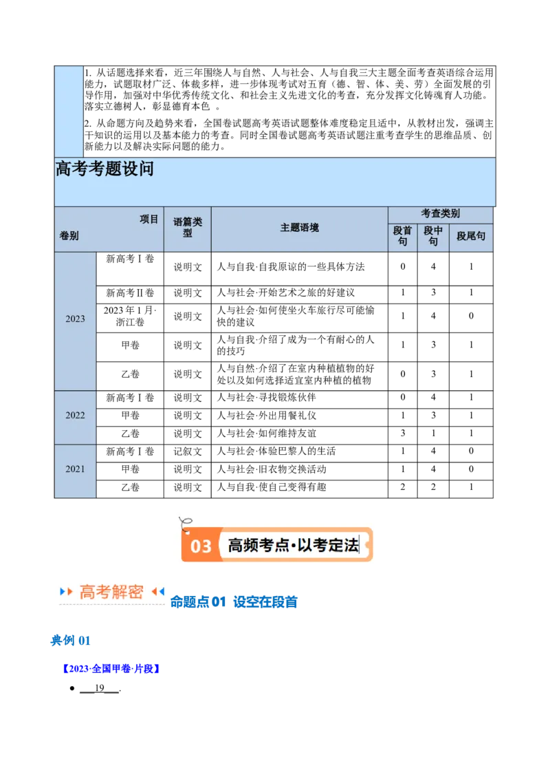专题11七选五之利用设空位置解题（讲义）(原卷版）-高频考点解密2024年高考英语二轮复习高频考点追踪与预测（新高考专用）_03高考英语_新高考复习资料_2024年新高考资料_讲义