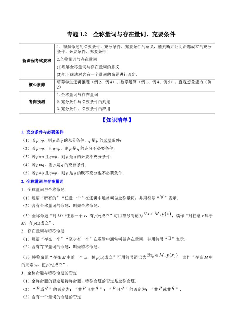 专题1.2全称量词与存在量词、充要条件2022年高考数学一轮复习讲练测（新教材新高考）（讲）解析版_02高考数学_新高考复习资料_2022年新高考资料