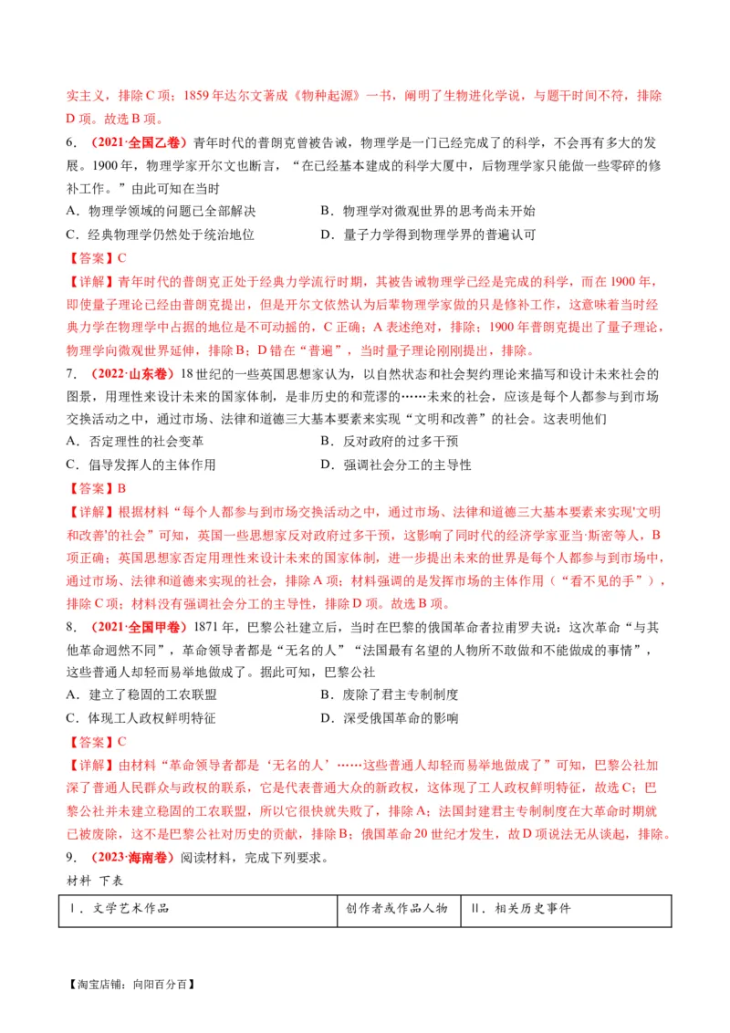 专题10资本主义制度的确立（练习）（解析版）_07高考历史_新高考复习资料_2024年新高考复习资料_二轮复习资料_2024年高考历史二轮复习讲练测（新教材新高考）_配套练习