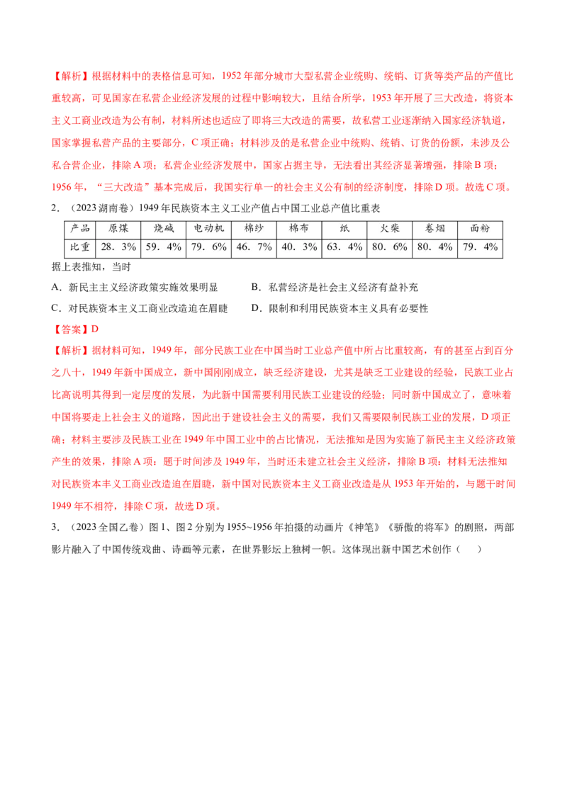 专题11中华人民共和国成立和社会主义革命和建设（好题冲关）（解析版）_07高考历史_2025年新高考资料_一轮复习_备战2025年高考历史一轮复习考点帮（新高考通用）