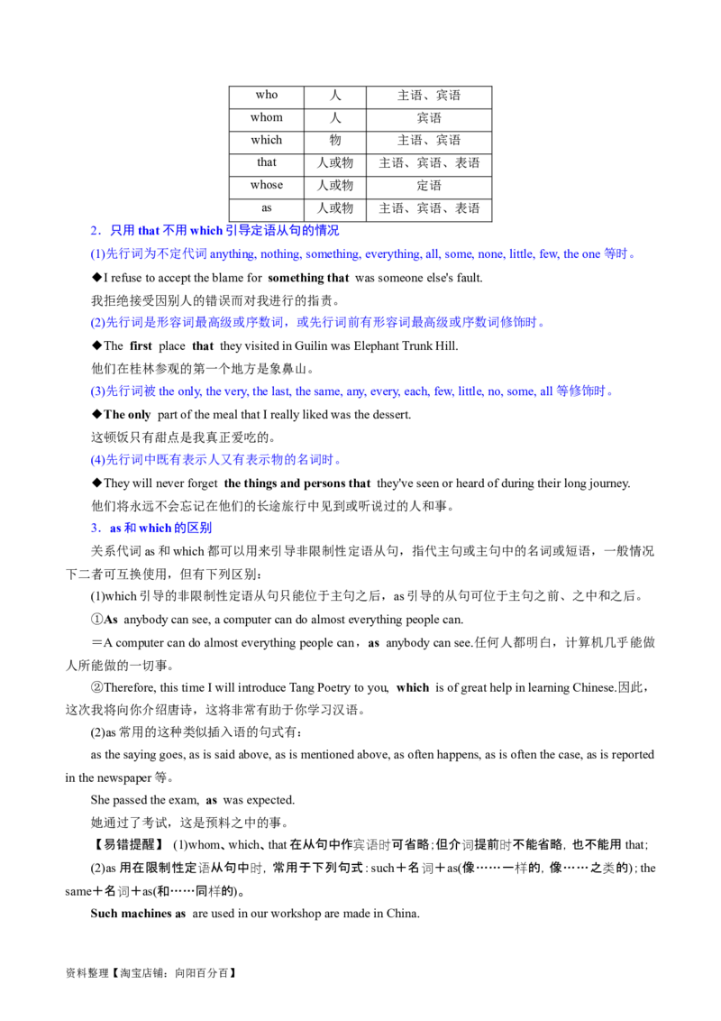 专题10定语从句（讲义）（解析版）_03高考英语_新高考复习资料_2024年新高考资料_二轮复习资料_2024年高考英语二轮复习讲练测（新教材新高考）_第一部分语法知识