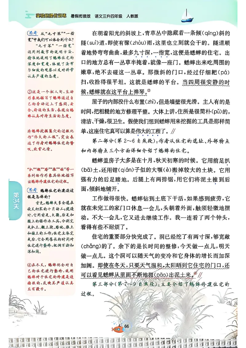 25版《实验班提优训练暑假衔接》语文3升4_25秋《实验班》系列_25版实验班语数英人教北师大苏教译林《暑假衔接》_实验班暑假衔接语文25年