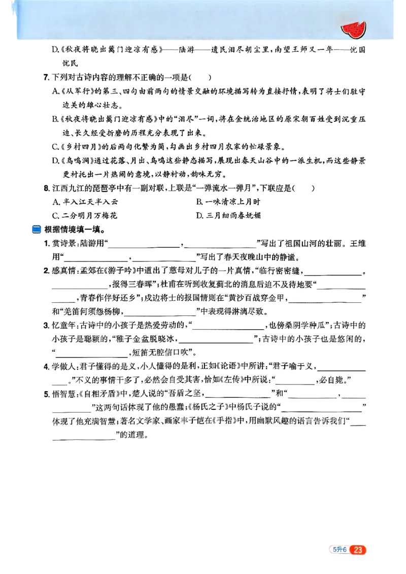 25版《阳光同学暑假衔接》语文5升6-副本_25秋《阳光同学》系列_25年1-6年级语文《阳光同学语文暑假衔接》_5升6