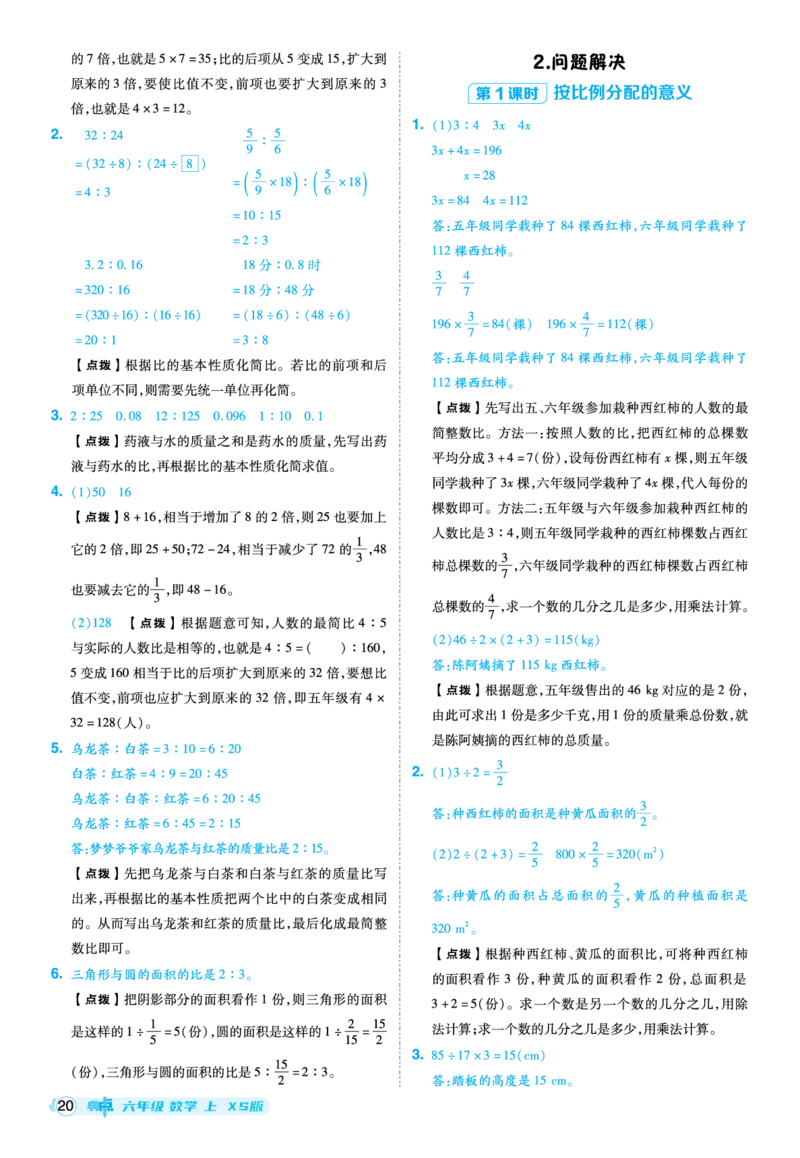 25秋典中点六年级数学上（XS版）答案_25秋《典中点》系列_1-6年级数学上册各版本《典中点》（抢先版）_25秋1-6年级数学上册西师版《典中点》（抢先版）
