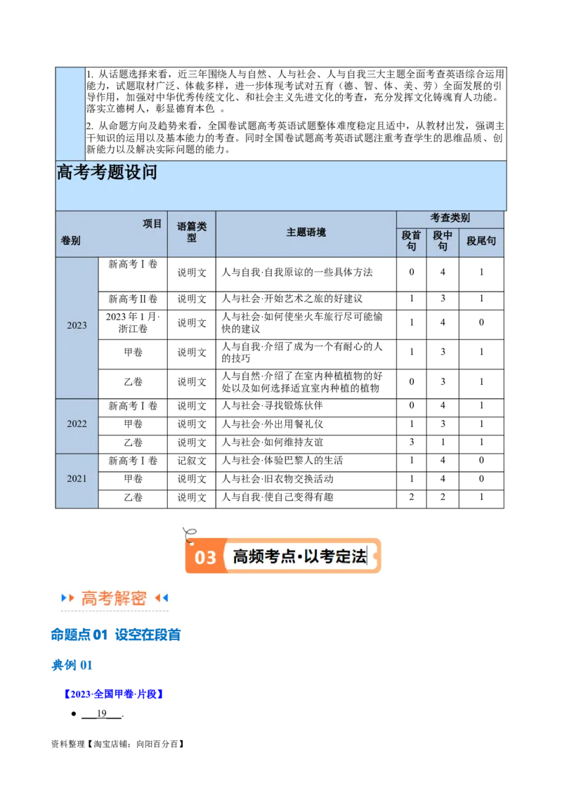 专题11七选五之利用设空位置解题（讲义）(解析版）-高频考点解密2024年高考英语二轮复习高频考点追踪与预测（新高考专用）_03高考英语_新高考复习资料_2024年新高考资料_讲义