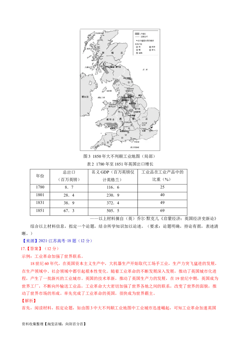专题10工业革命与马克思主义的诞生（解析版）_07高考历史_通用版（老高考）复习资料_2024年复习资料_完五年（2019-2023）高考历史真题分项汇编（全国通用）