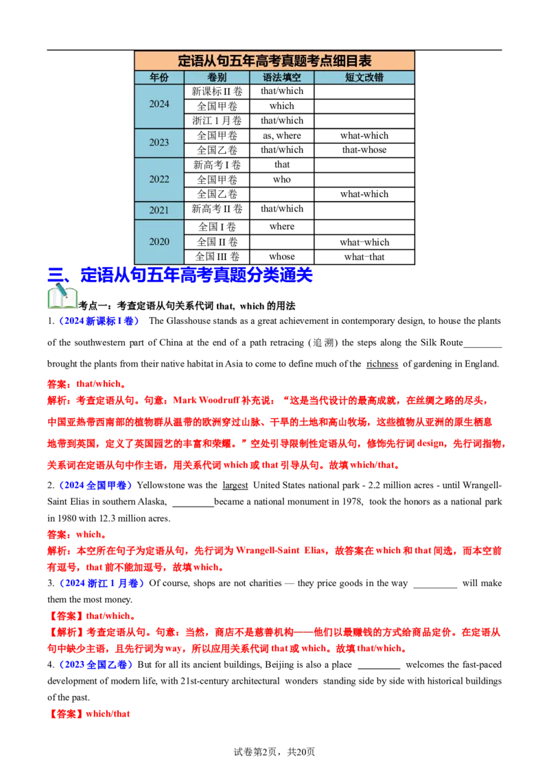 专题11语法填空之定语从句100题（练案）解析版_03高考英语_2025年新高考资料_一轮复习_上好课2025年高考英语一轮复习知识清单323949989