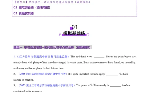 专题10名词性从句（练习）（原卷版）_02高考数学_2025年新高考资料_二轮复习_01高考语文等多个文件_上好课2025年高考英语二轮复习讲练测（新高考通用）_第三部分语法知识