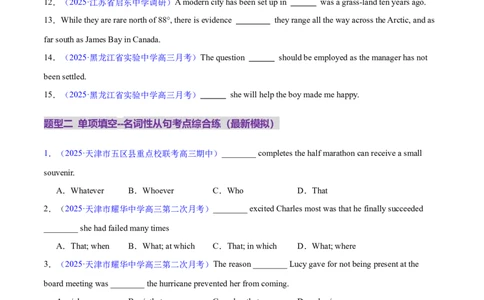 专题10名词性从句（练习）（原卷版）_02高考数学_2025年新高考资料_二轮复习_01高考语文等多个文件_上好课2025年高考英语二轮复习讲练测（新高考通用）_第三部分语法知识