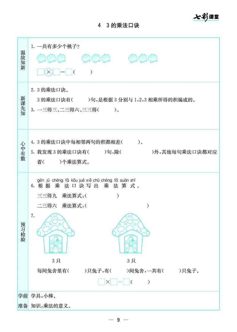 二年级数学上册苏教版《七彩课堂》预习卡_1-6年级《七彩课堂》预习卡_1-6年级数学上册苏教版《七彩课堂》预习卡