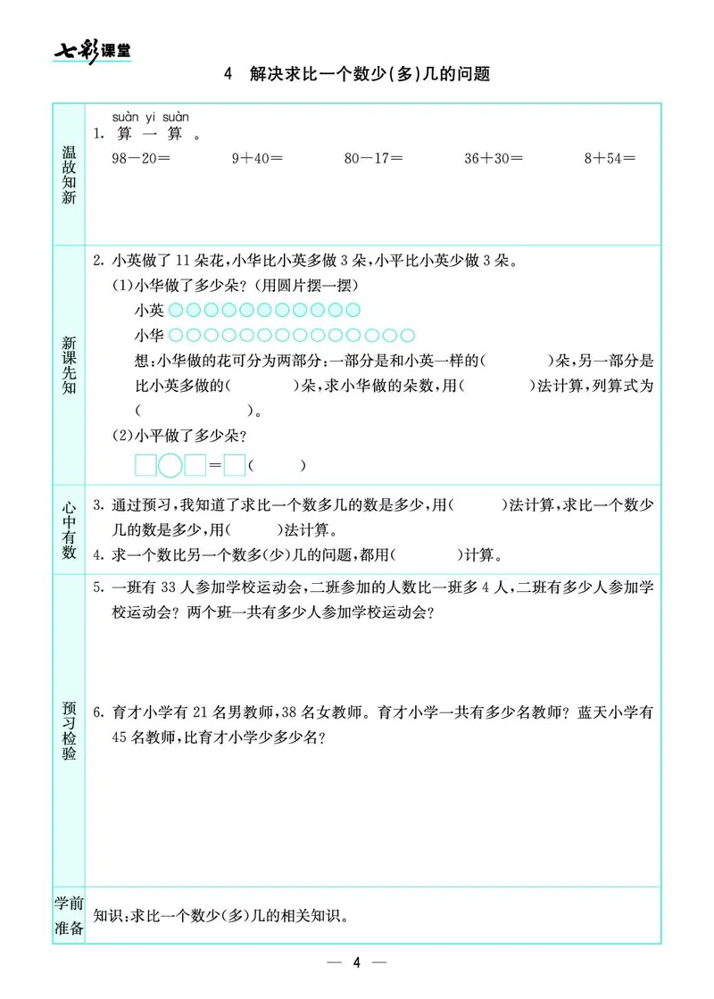 二年级数学上册苏教版《七彩课堂》预习卡_1-6年级《七彩课堂》预习卡_1-6年级数学上册苏教版《七彩课堂》预习卡